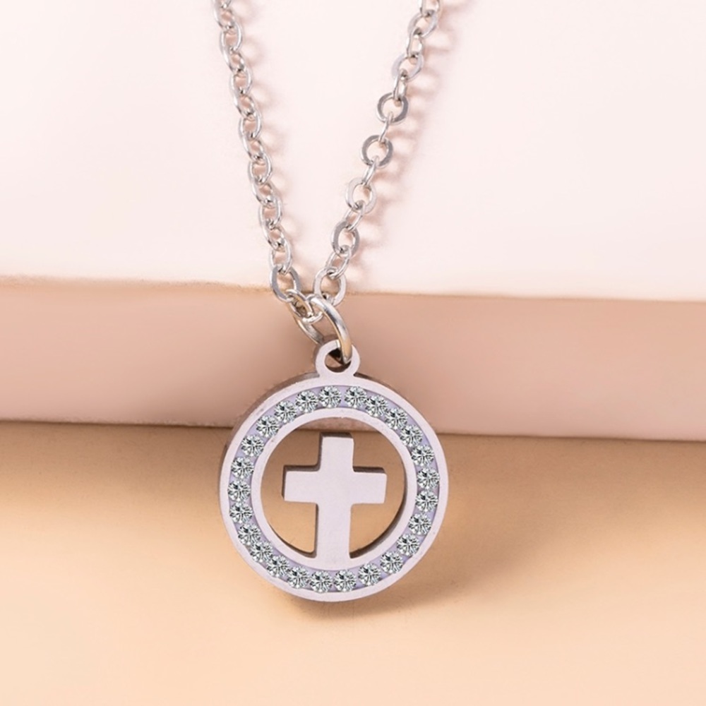Studded Cross boutique stainless steel pendant necklace new